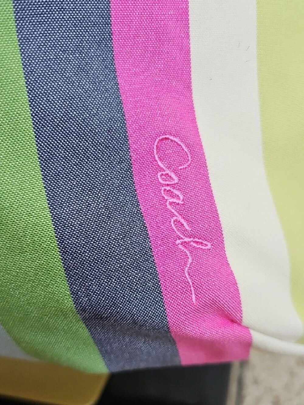 ​Coach 2011 Poppy Sequin Legacy Stripe Glam Tote - Chartreuse Interior - EUC